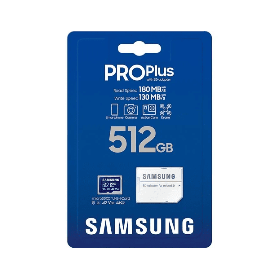 Samsung Pro Plus 512gb 4k U3 A2 V30 180mb/s + Adaptador Sd