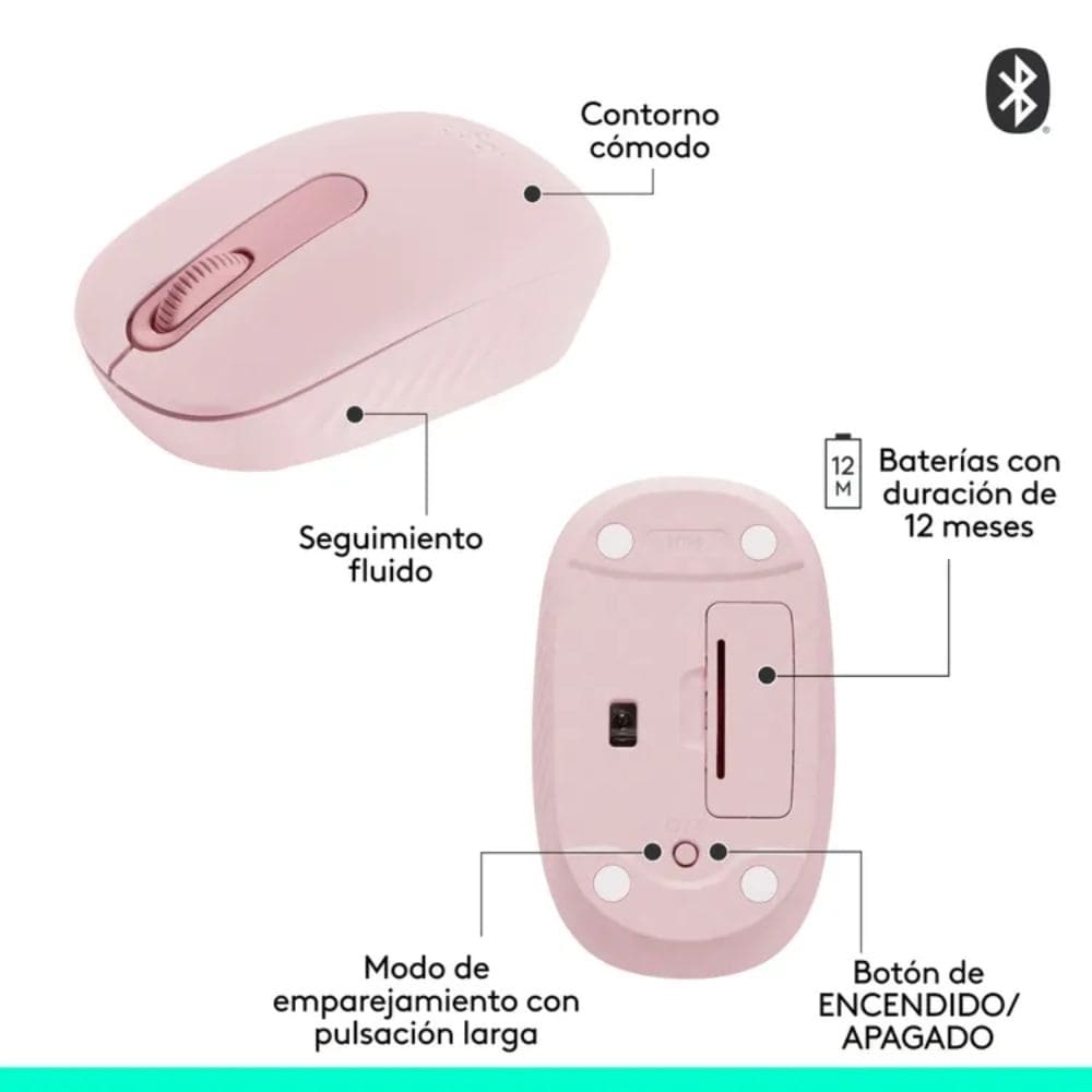 Mouse Logitech Óptico Inalámbrico Bluetooth M196 Rosa