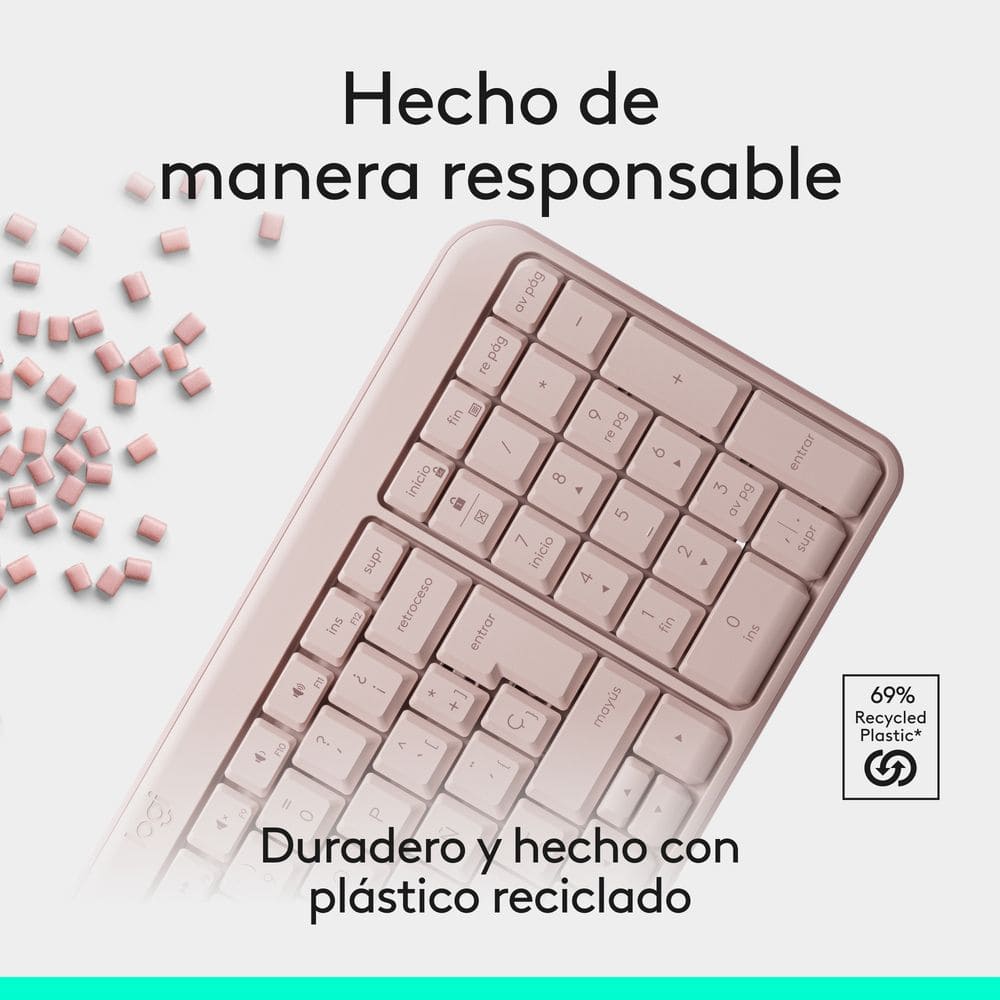 Teclado Bluetooth Logitech k250 Compacto Rosado Español