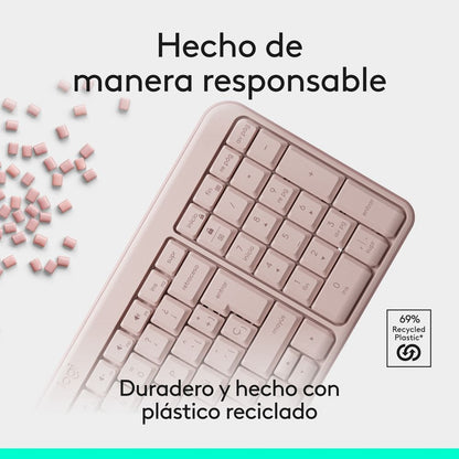 Teclado Bluetooth Logitech k250 Compacto Rosado Español